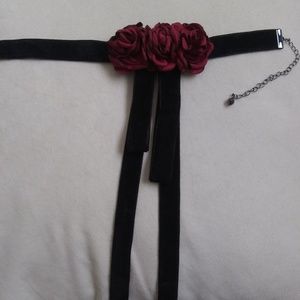 White House Black Market Rose Velvet Ribbon Choker